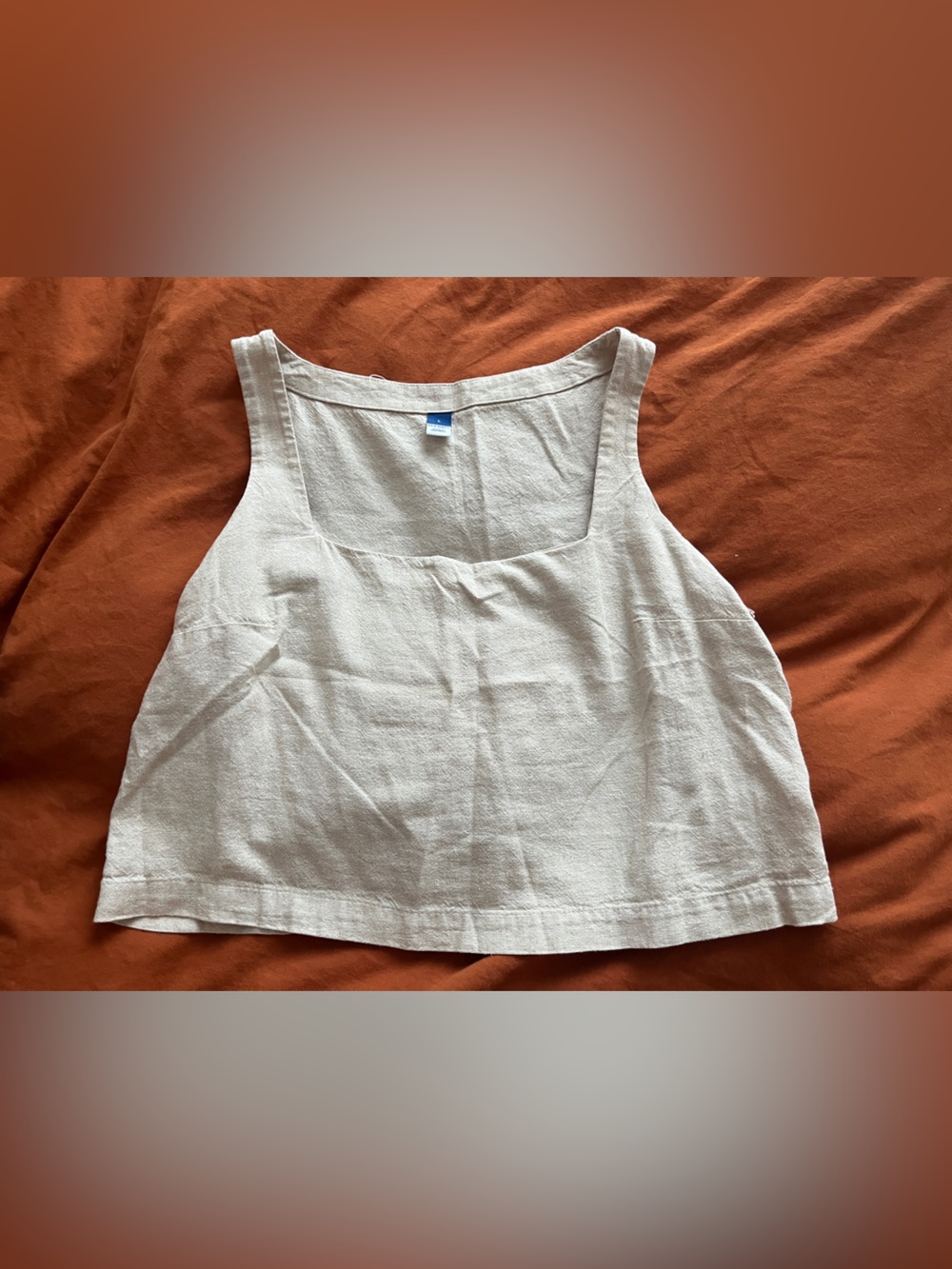 Old Navy Cream Linen Tank Top with Square Neck